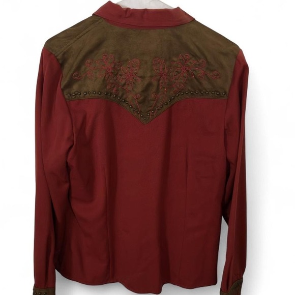 Scully - Western Embroidered Snap Shirt - Women's M - Red Brown Rodeo Yoke - Picture 4 of 7